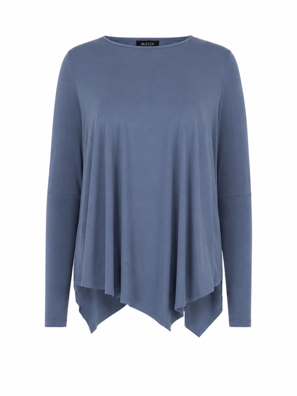 Aleeza Paris Slate Blue Long Sleeve Relaxed Asymmetric Tunic Top Size Large NWT